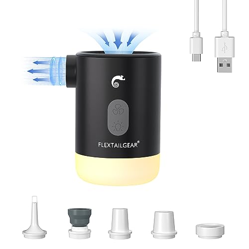 FLEXTAILGEAR Portable Air Pump MP2 Pro Electric Air Pump Rechargeable Battery Air Mattress Pump Ultralight Inflator with Led Light for Pool Floats Boats Sleeping Pads Inflatable Toys (Black)