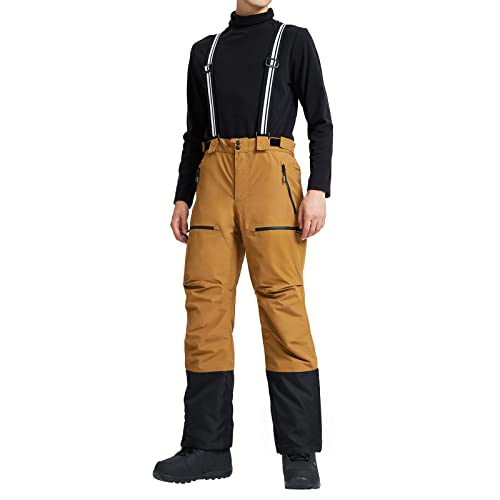 Pioneer Camp Mens Snow Ski Pants Waterproof Insulated Fleece Lined Snowboard Hiking Outdoor Zipper Bottom Leg With Suspenders