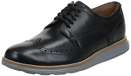 Cole Haan Men's Original Grand Shortwing Oxford Shoe, Black Leather/Ironstone, 9.5 Medium US