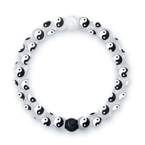 Lokai Silicone Beaded Bracelets for Women & Men, Yin Yang Pattern (Large) - Jewelry Fashion Bead Bracelet with Black & White Beads - Ring Bangle Slide-On Style for Comfortable Fit