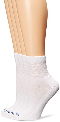 MediPeds womens Peds Diabetic Quarter With Non-binding Top and Cushion 4 Pairs fashion liner socks, White, Shoe Size 10-13 US