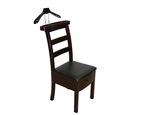 Proman Products Manhatten Chair Valet VL16654 with Drawer, Hanger, Trouser Bar and Tie & Belt Bar, 19' W x 24' D x 43' H, Dark Walnut