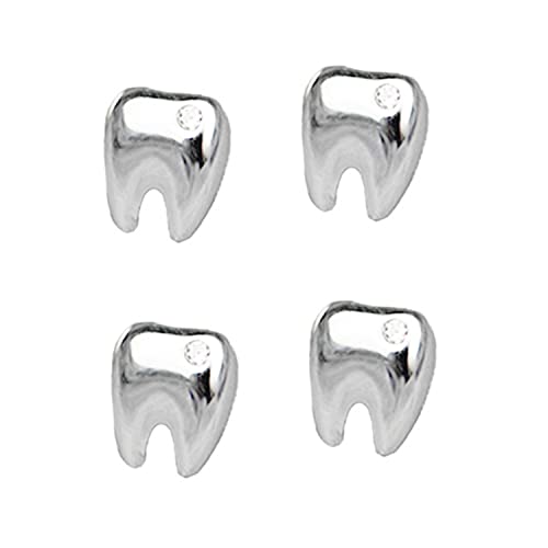 2 Pairs Cute Tooth Stud Earrings for Women Men Fashion Funny Tiny Crystal Tooth Earrings Set Jewelry for Gift Dental Student Dentist Dental Assistant Gift… (2 Pair Silver)
