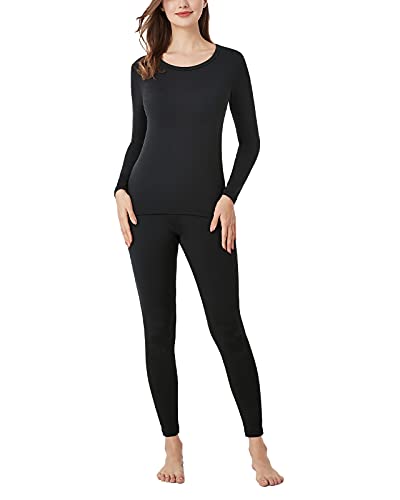 LAPASA Women's Thermal Underwear Set Fleece Lined Long Johns Top Shirt & Bottom Soft Base Layer Thermoflux 100 Mildly Warm Lightweight Cold Weather L17 Small Black