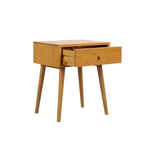 NTC Solid Oak Lux Nightstand with Drawer, Mid Century Modern Side Table Bedroom, Bedside Furniture, Night Stand, End Table, Easy Assembly - Rustic Oak
