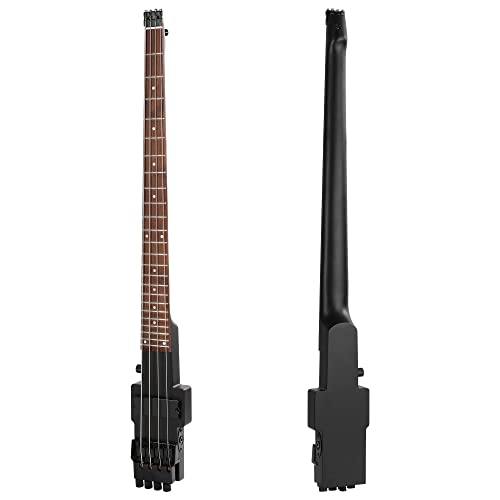 Batking Travel Bass Guitar, Headless Electric Bass 4 Strings in Black Color with Gigbag