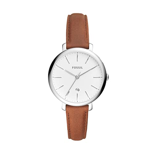Fossil Women's Jacqueline Quartz Stainless Steel and Leather Three-Hand Date Watch, Color: Silver, Brown (Model: ES4368)