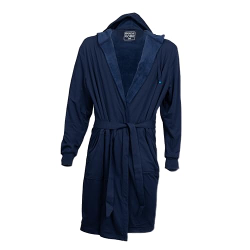 DudeRobe Men's Hooded Robe | As Seen on Shark Tank! - L/XL, Navy Blue, Ultimate Comfort and Style for Men's Loungewear