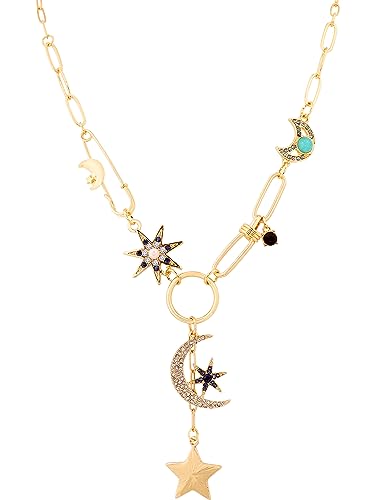 Sacina Boho Gothic Gold Moon and Star Necklace, Star Necklace, Moon Necklace for Women, Boho Necklace, Gothic Necklace, Christmas New Year Jewelry Gift For Women