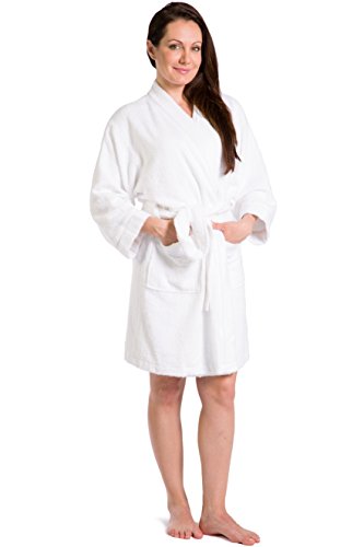 Fishers Finery Women's Bamboo Viscose Cotton Terry Bathrobe (White, S)