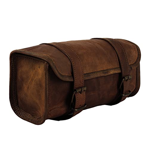 The Vintage Stuff Leather Handlebar Bag Brown Saddle Motorcycle Bag Bicycle Tool Bag Buff Leather Travel Accessory Pouch (Tan Brown)
