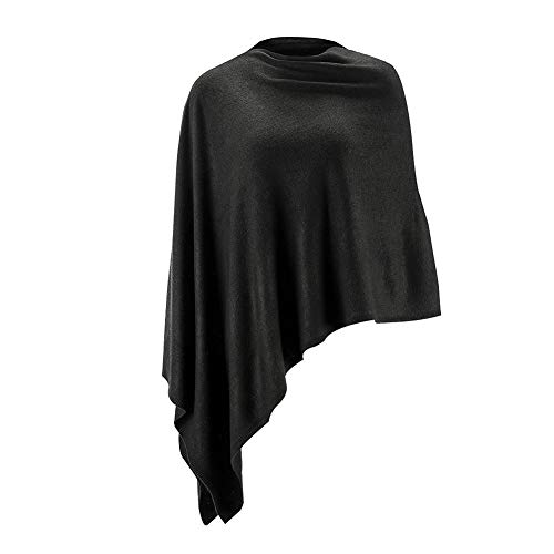 Women Ponchos Sweater Versatile Lightweight Solid Knitted Shawl Wrap Scarf Cape Accessories for Womens Black