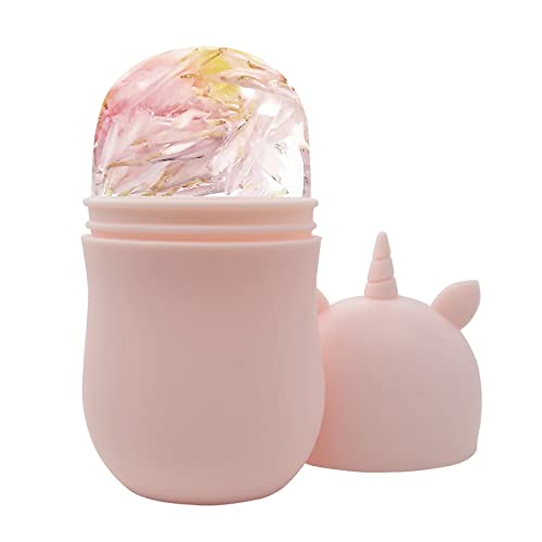 Brasenia Ice Roller for Face Eyes Care,Tighten Brighten Skin, De-puff Eye Bags,Gua Sha Ice Face Roller Massager, Reusable Silicone Ice Mold for Face Beauty Mom Girlfriend Gift(Unicorn PInk)
