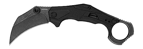 Kershaw Outlier, Tactical Karambit Style Folding Pocket Knife with Assisted Opening, Reverse Grip, Blackwash Finish on Black Handle, Liner Lock, 2.6 inch Blade with Deep Carry Pocketclip