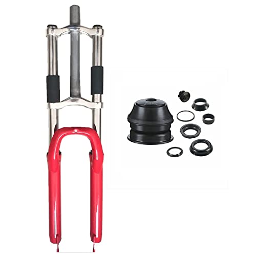DONSP1986 Bike Suspension Fork 26' and 1 1/8' Headset Combo,Disc Brake,Red,Bike Fork/Bicycle Forks