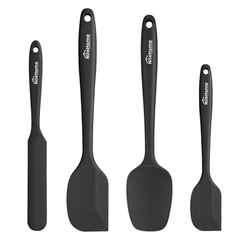 NileHome Silicone Spatula Set, Rubber Spatula High Heat-Resistant Premium BPA-Free One Piece Seamless Design Cooking Spatulas Utensils Set For Kitchen 4pack(Black)