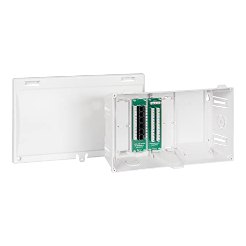 ICC 8' Plastic Structured Wiring Enclosure, Media Enclosure with Voice and Data Modules with Cover, Recessed Wall Box for Distribution of Networking Services, White