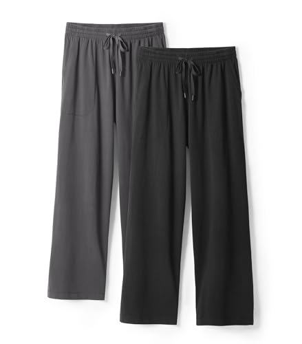 DAVID ARCHY Mens Pajama Pants Cotton Lightweight Pajama Bottoms, Comfy Lounge Pants with Pockets Sleepwear PJ Pants, 2 Pack(XL, Black/Dary Gray)