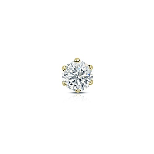 1/8 Carat Diamond Round Single Stud Earring in 14k Yellow Gold (I2-I3, cttw), 6-Prong Basket Screw Back by Diamond Wish