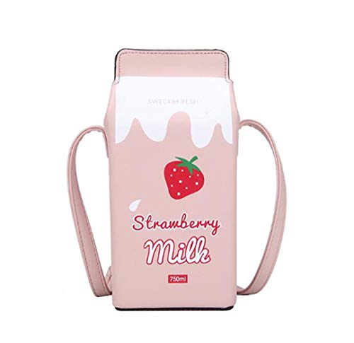 WILD FINDING Women Fruits Banana Strawberry Milk Box Cross Body Purse Bag Women Phone Wallet Shoulder Bags (strawberry), 9.6