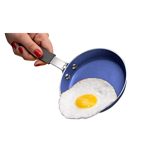 Granitestone Blue Mini Nonstick Egg Pan & Omelet Pan – 5.5” Single Serve Egg Nonstick/Skillet, Diamond Infused, Small Frying Designed for Eggs Pancakes, Non Toxic, Dishwasher Safe