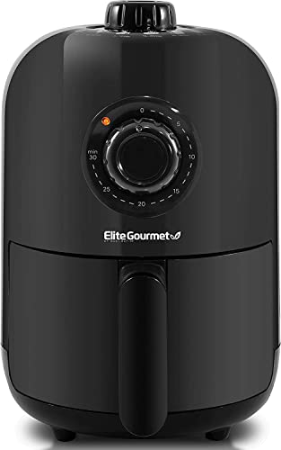 Elite Gourmet EAF1121 Personal 1.1 Qt. Compact Space Saving Electric Hot Air Fryer Oil-Less Healthy Cooker, Timer & Temperature Controls, 1000W Black
