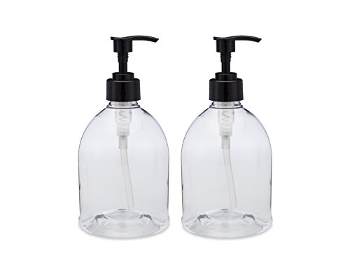(2 Pack) Earth's Essentials Versatile 16 Ounce Refillable Designer Pump Bottles. Excellent Liquid Hand Soap, Homemade Lotion, Shampoo and Massage Oil Dispensers. Shatterproof PET Plastic.