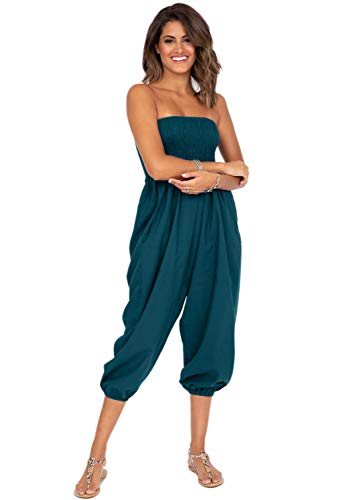 likemary Harem Jumpsuit for Women Casual - Cotton Harem Pants - Aladdin Pants - Convertible 2 in 1 -Teal Blue R