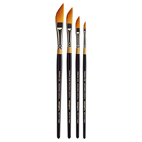 KINGART B-026 Premium 4 pc. Original Gold 9800 Series Dagger Striper Brush Set, Synthetic Golden Taklon for Acrylic, Oil, Watercolor Paint, Short Handle, 4 Brushes Sizes: 1/8', 1/4', 3/8', 1/2'