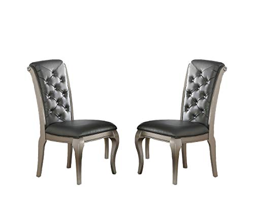 Poundex Liboria 2 Antique Silver Rubber Wood Dining Chairs, Multi