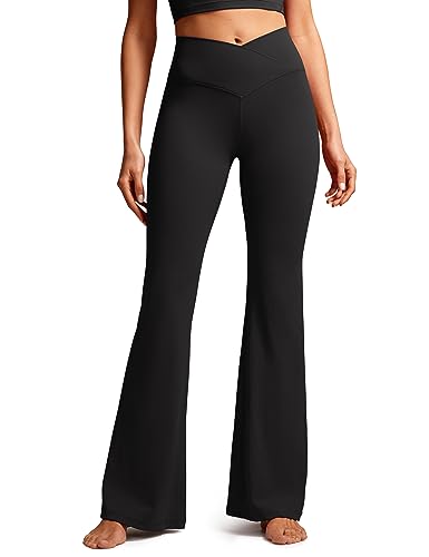 CRZ YOGA Butterluxe Crossover Flare Leggings for Women 31' - High Waist V Cross Bootcut Bell Bottoms Tummy Control Yoga Pants Black Large