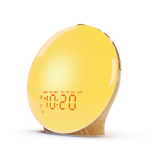 JALL Wake Up Light Sunrise Alarm Clock, Wood Grain