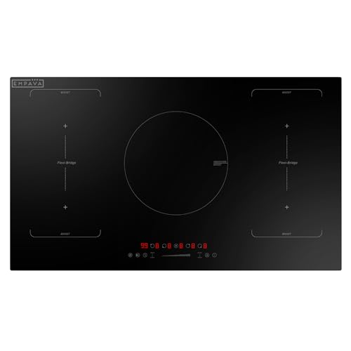 Empava 36 Inch Induction Hob Electric Cooktop, Flat Glass Top Stove with 5 Burners Bridge Function, Timer, Pause, Child Lock, Booster, Slider Level Control, Shutdown, Auto Pan Detection, Black