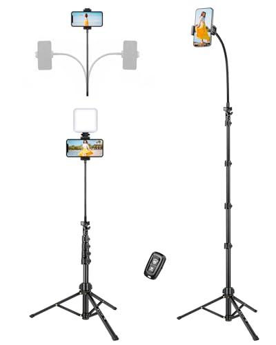 VICTIV 85' Tall Cell Phone Tripod Stand with Gooseneck and Remote, Portable Travel Tripod Stand, Overhead Tripod for iPhone 14 Pro Max/13/12/Android for Recording/Watching/Cooking/Fitness/Vlog