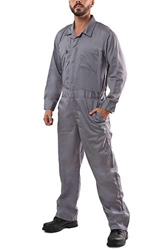 Kolossus Coveralls for Mens Long Sleeve Jumpsuit APPAREL, Blended With Adjustable Cuff & Utility Pockets Gray, XX-Large