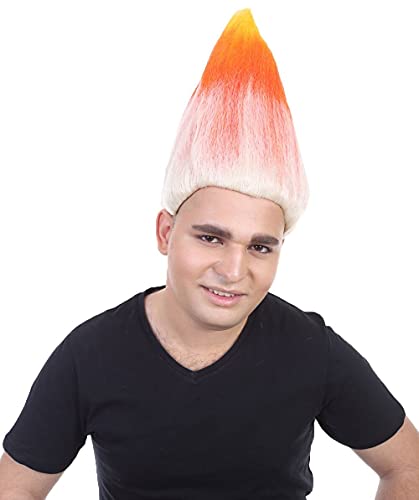 Adult Unisex Orange White Color Straight Cosplay Halloween Troll Wig, Synthetic Soft Fiber Hair, Perfect for your next Festival