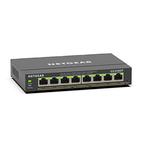 NETGEAR 8 Port PoE Gigabit Ethernet Plus Switch (GS308EP) - with 8 x PoE+ @ 62W, Desktop or Wall Mount