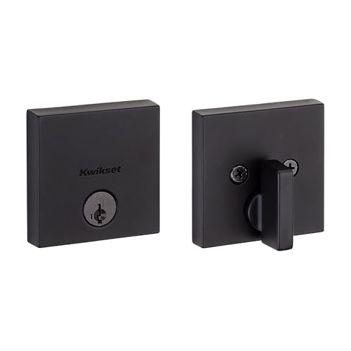 Kwikset Downtown Deadbolt Lock, Matte Black Square Exterior Keyed Front Entry Door, Pick Resistant SmartKey Rekey Security, Single Cylinder Dead Bolt, with Microban Protection