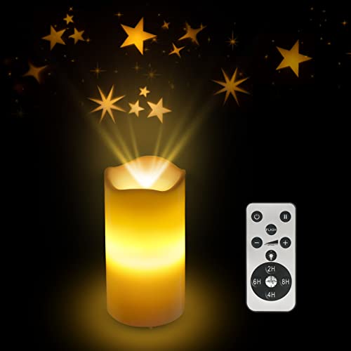 XingsLight Flameless Candles with Star Projector Lights Battery Operated Night Light with Remote and Timer, LED Candle Home Decorations
