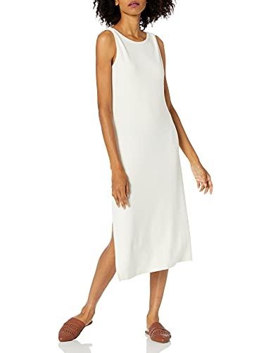Amazon Essentials Women's Cozy Knit Sleeveless Bateau Neck Midi Dress (Previously Daily Ritual), White Marl, Medium