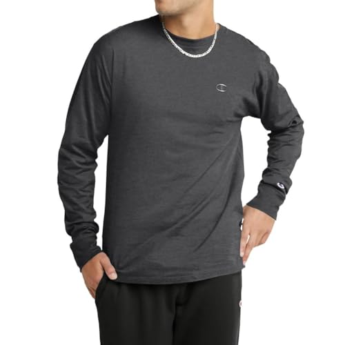 Champion, Classic and Comfortable Tee, Long-Sleeve T-Shirt for Men (Reg. or Big & Tall), Granite Heather, X-Large