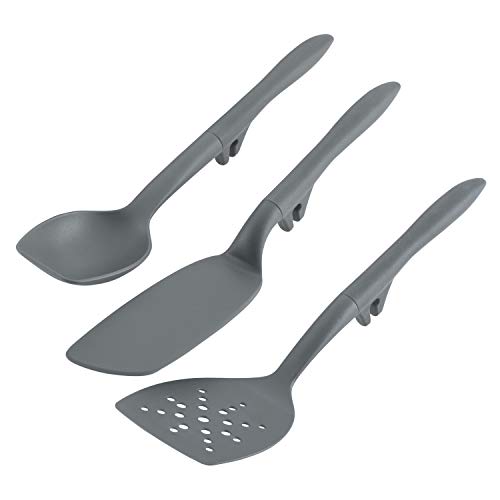 Rachael Ray Tools and Gadgets Spoon, Slotted and Solid Turners Set/ Cooking Utensils - 3 Piece, Gray