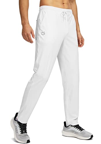 G Gradual Mens Sweatpants Zipper Pockets Tapered Track Athletic Pants for Running, Exercise, Workout (White, Medium)