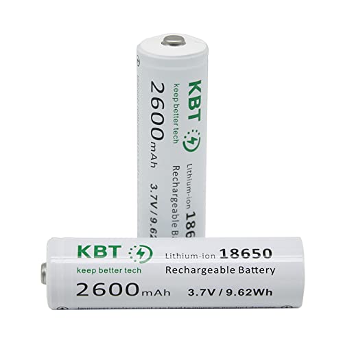 KBT Unprotected 2600mAh 3.7V Rechargeable Lithium-ion Button Top Flashlight Battery - 2Count