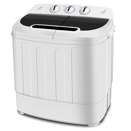 SUPER DEAL Compact Mini Twin Tub Washing Machine 13lbs Capacity Portable Washer Wash and Spin Cycle Combo, Built-in Gravity Drain for Camping, Apartments, Dorms, College, RV’s and Small Spaces