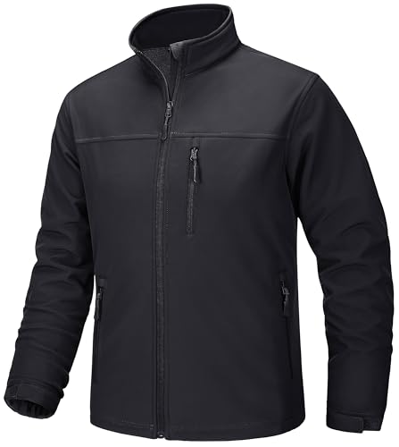 TACVASEN Men's Tactical Jackets Softshell Fleece Lined Coats for Winter Water Resistant, Black, M