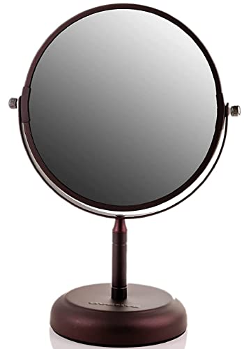OVENTE 7'' Tabletop Vanity Makeup Mirror, 1X & 5X Magnification, Spinning Double Sided Round Magnifier, Ideal for Dressers, Vanity, Office & Bathroom, Antique Bronze MNLDT70ABZ1X5X