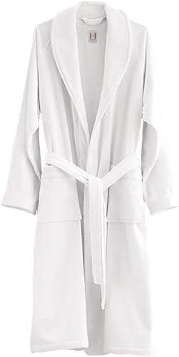 H by Frette Shawl Collar Bathrobe with Piping (Medium) - Luxury All-White Bathrobe For Men and Women/Soft, Fluffy, and Cozy / 100% Cotton