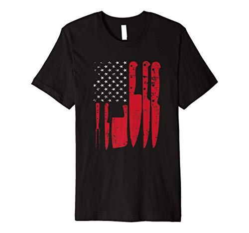 American Flag Kitchen Butcher Knife Set Premium T-Shirt