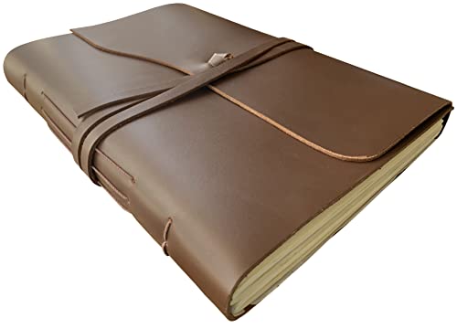 Leather Photo Album with Gift Box - Scrapbook Style Pages (Large, Brown)